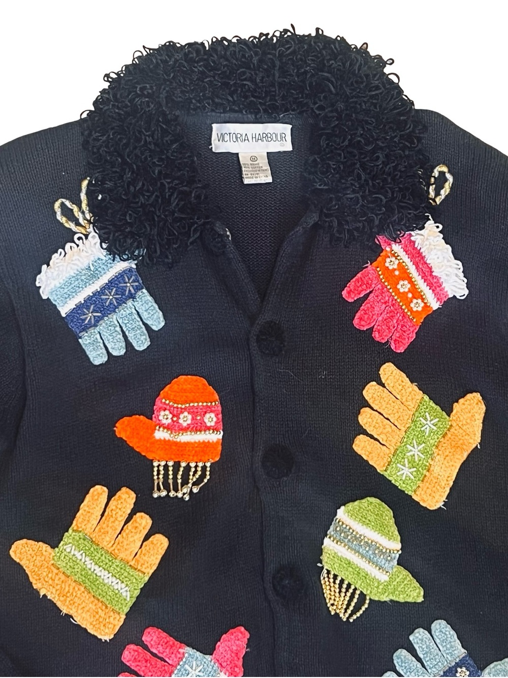 Victoria Harbour Vintage Y2K M Black Mitten Cardigan Sweater Beaded Embellished - Picture 2 of 13